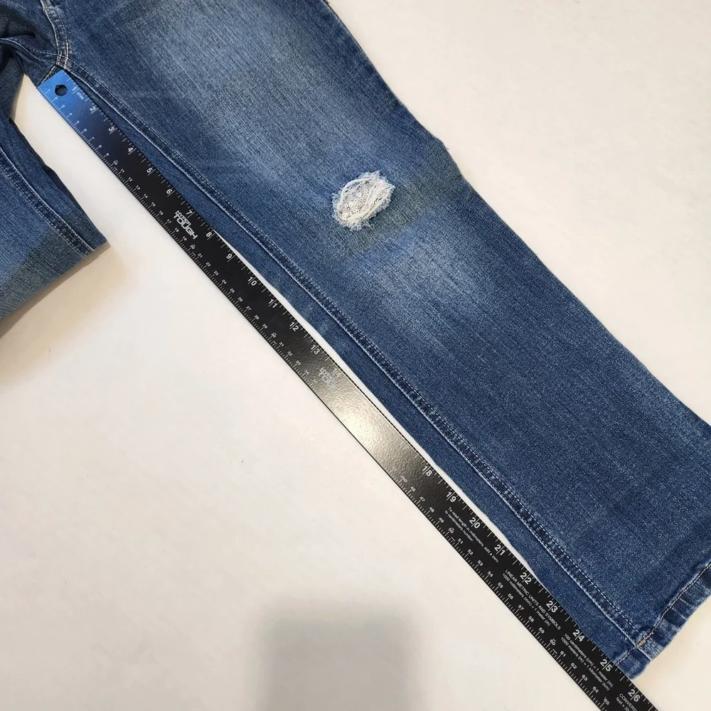White House Black Market Straight Leg Crop Distressed Denim Jeans 0 Blue Sequins